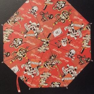 Ed Hardy Vibrant Red Tattoo Umbrella Bold Tattoo Retro Love Kills Skulls Heart